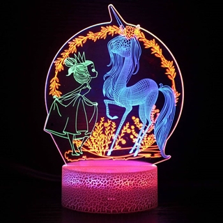 Enhjørning og prinsesse 3D lampe med multifarvet lys og fjernbetjening 